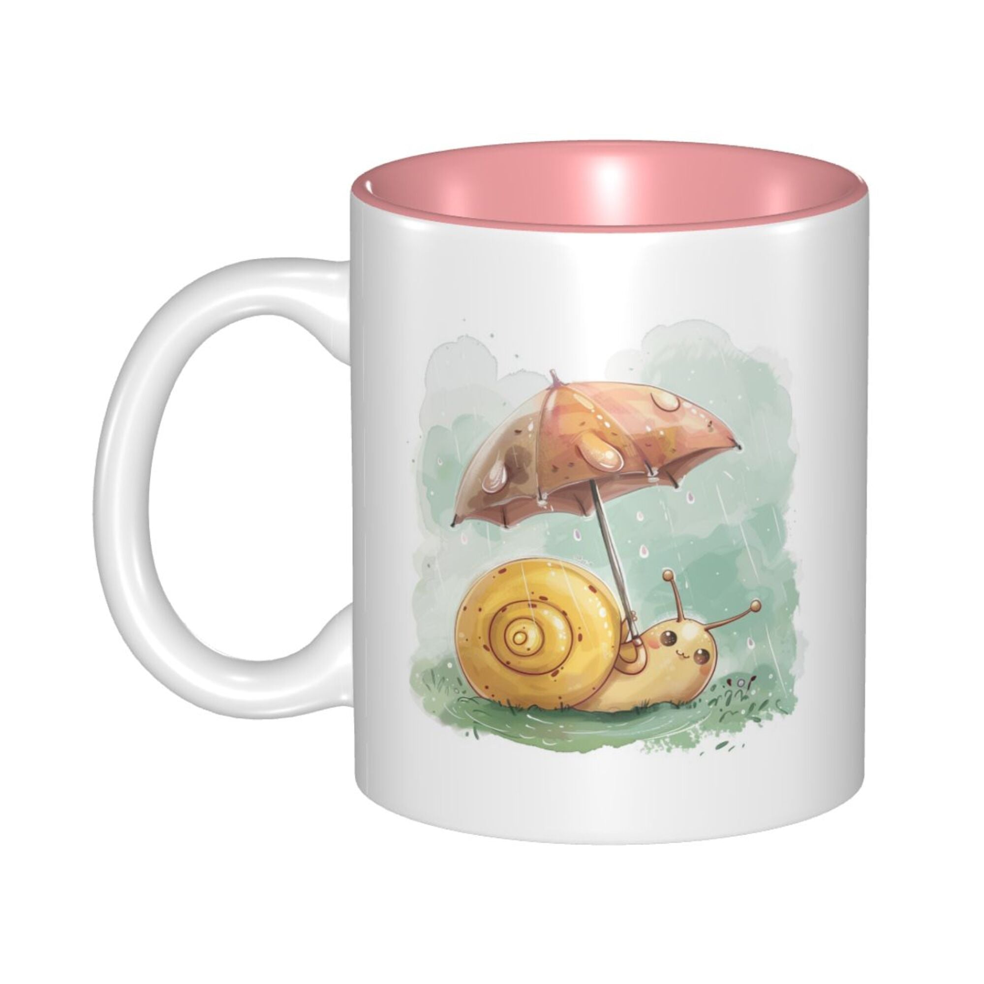 Adorable Snail in the Rain Ceramic Mug – Pink Inner Glaze, Cozy Sips (8.4cm x 9.5cm)