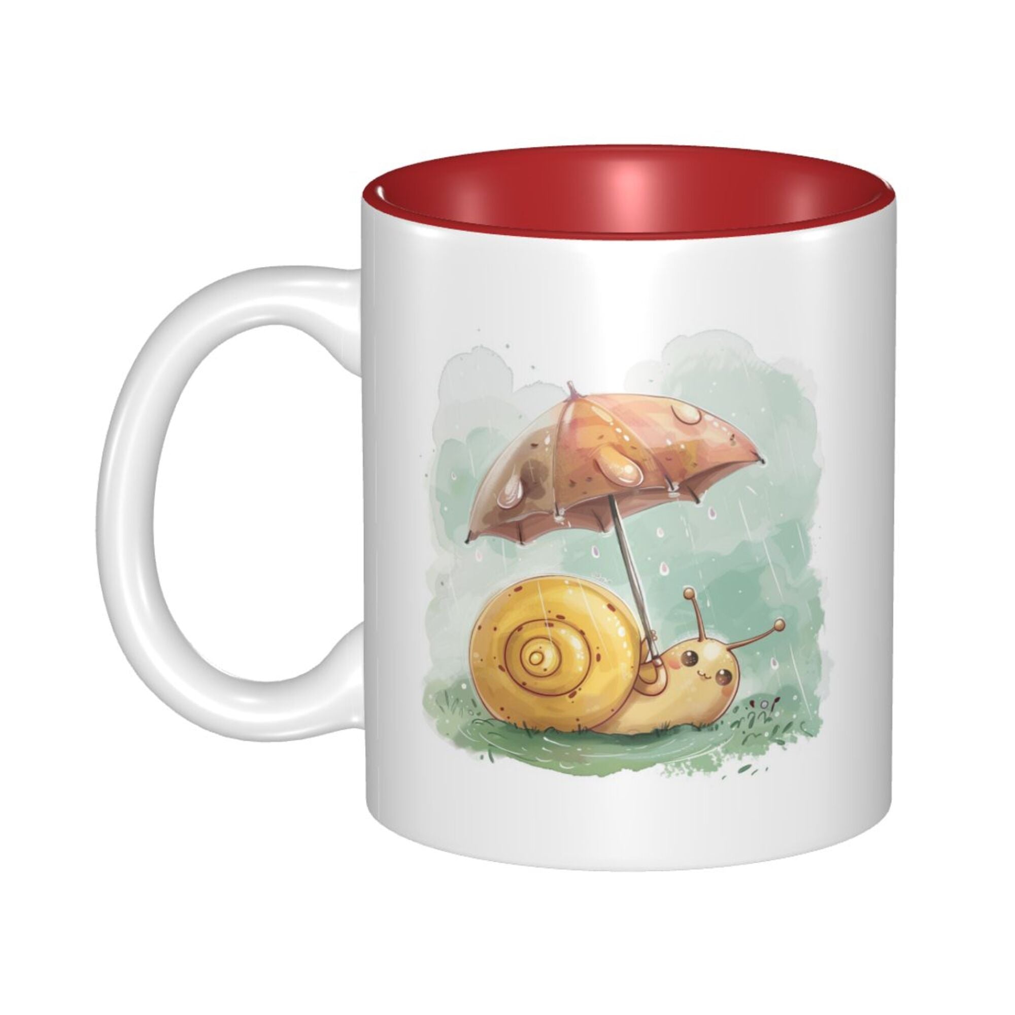 Cozy Snail Umbrella Ceramic Mug – Vibrant Red Inner Glaze, A Touch of Warmth (8.4cm x 9.5cm)