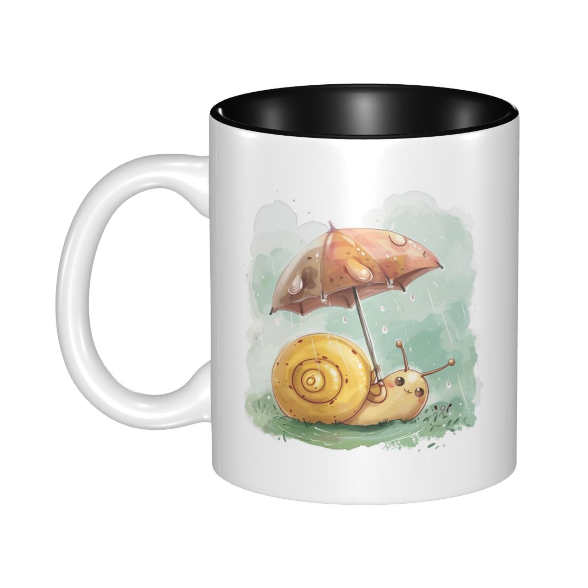 Charming Snail in the Rain Ceramic Mug – Classic Black Inner Glaze, Cozy Moments (8.4cm x 9.5cm)