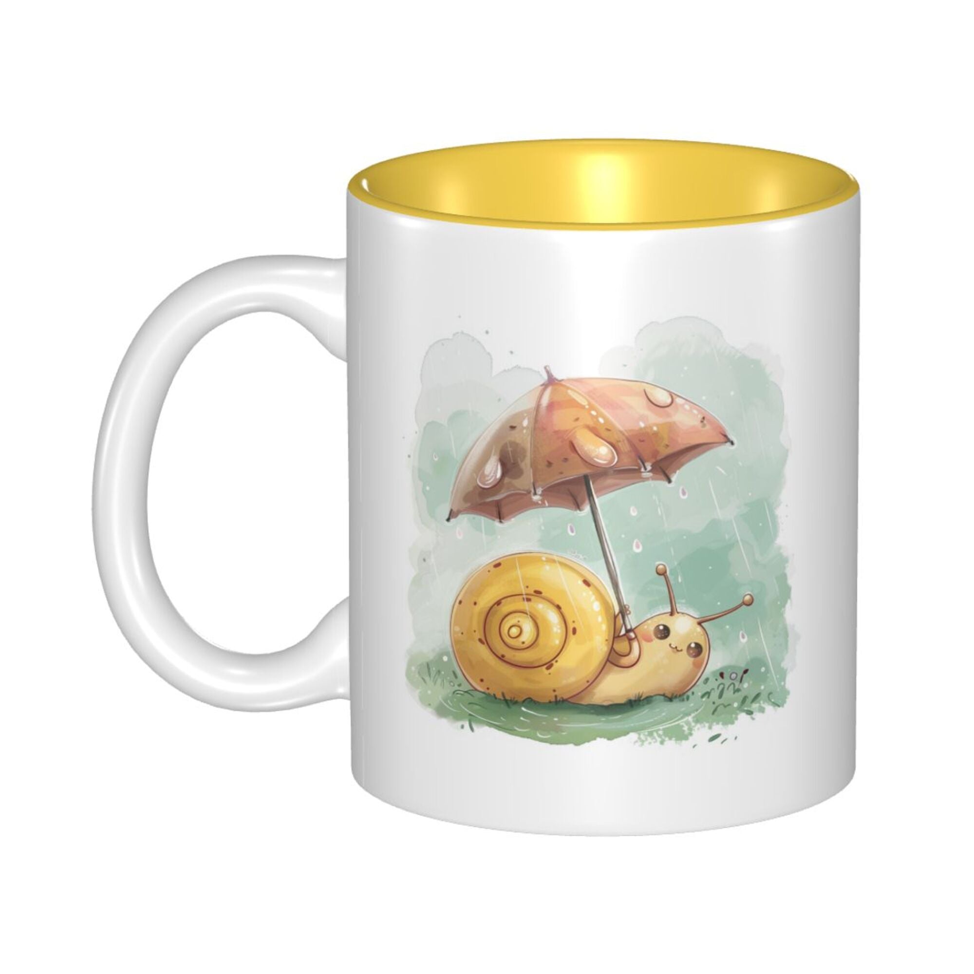 Cozy Snail Umbrella Ceramic Mug – Bright Yellow Inner Glaze for a Cheerful Start (8.4cm x 9.5cm)