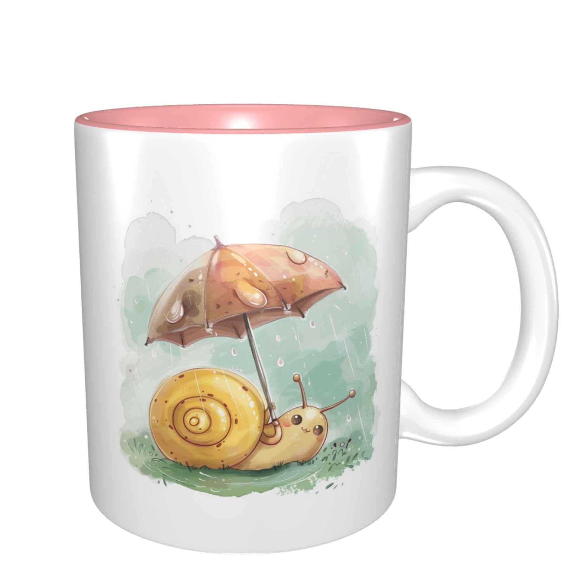 Adorable Snail in the Rain Ceramic Mug – Pink Inner Glaze, Cozy Sips (8.4cm x 9.5cm)