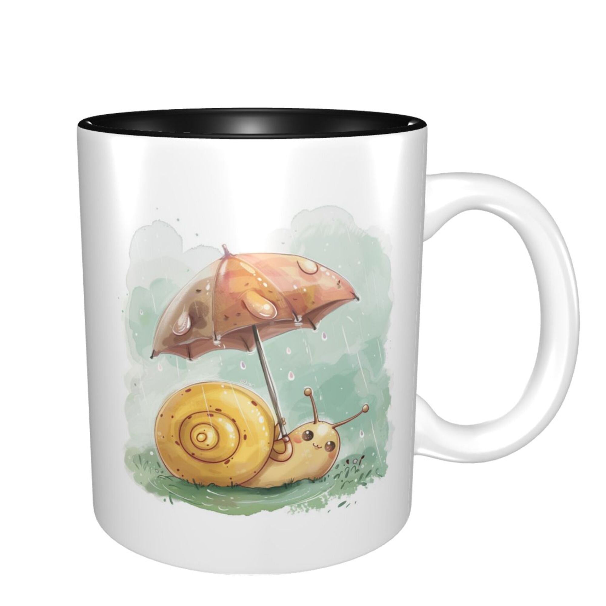 Charming Snail in the Rain Ceramic Mug – Classic Black Inner Glaze, Cozy Moments (8.4cm x 9.5cm)