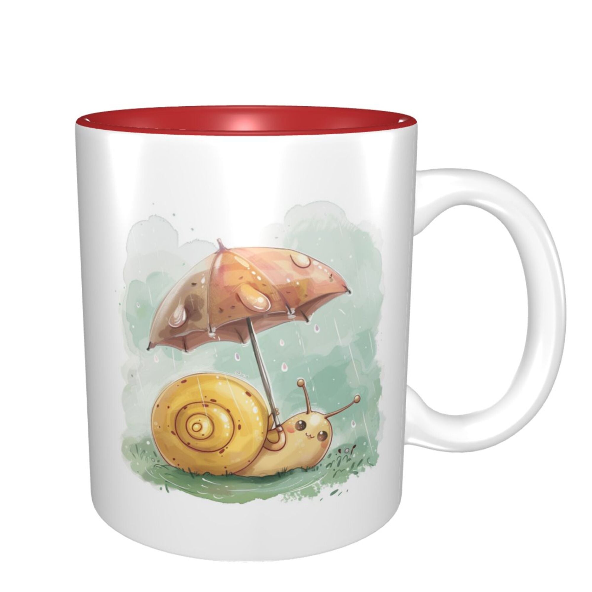 Cozy Snail Umbrella Ceramic Mug – Vibrant Red Inner Glaze, A Touch of Warmth (8.4cm x 9.5cm)