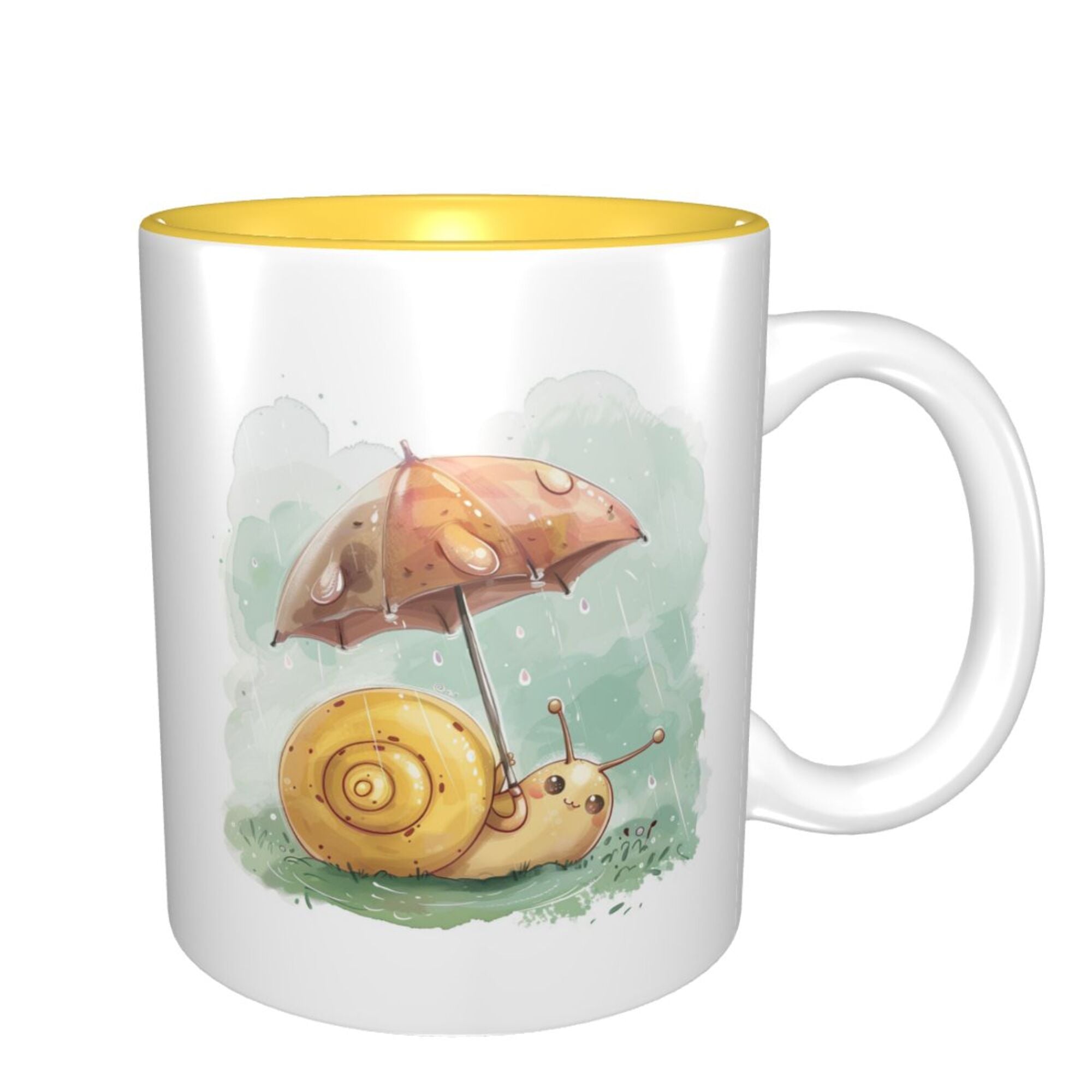Cozy Snail Umbrella Ceramic Mug – Bright Yellow Inner Glaze for a Cheerful Start (8.4cm x 9.5cm)
