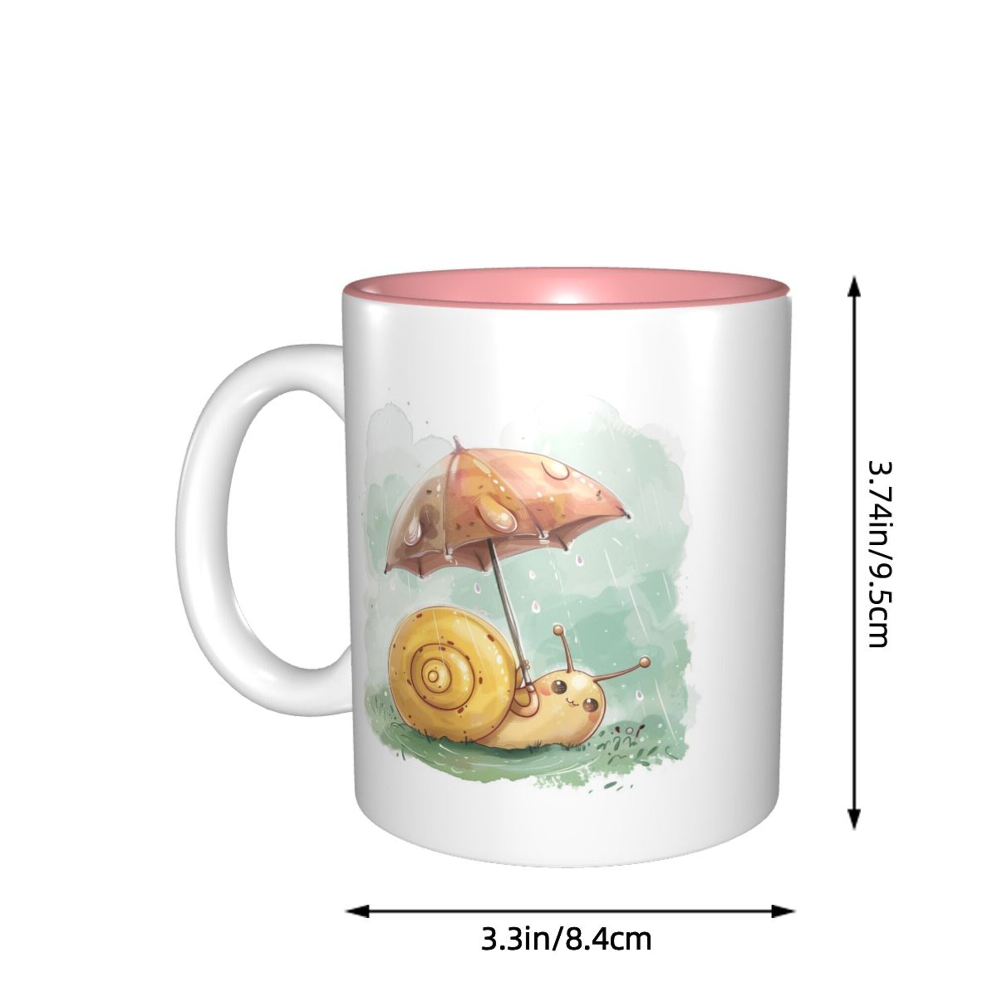 Adorable Snail in the Rain Ceramic Mug – Pink Inner Glaze, Cozy Sips (8.4cm x 9.5cm)
