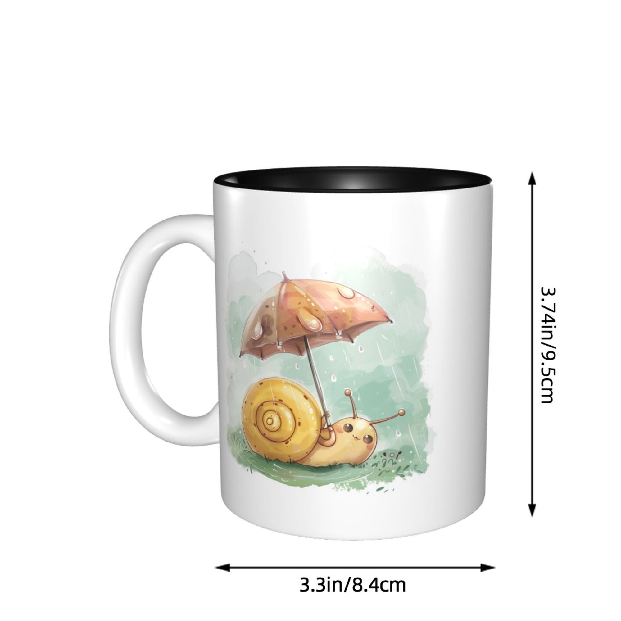 Charming Snail in the Rain Ceramic Mug – Classic Black Inner Glaze, Cozy Moments (8.4cm x 9.5cm)