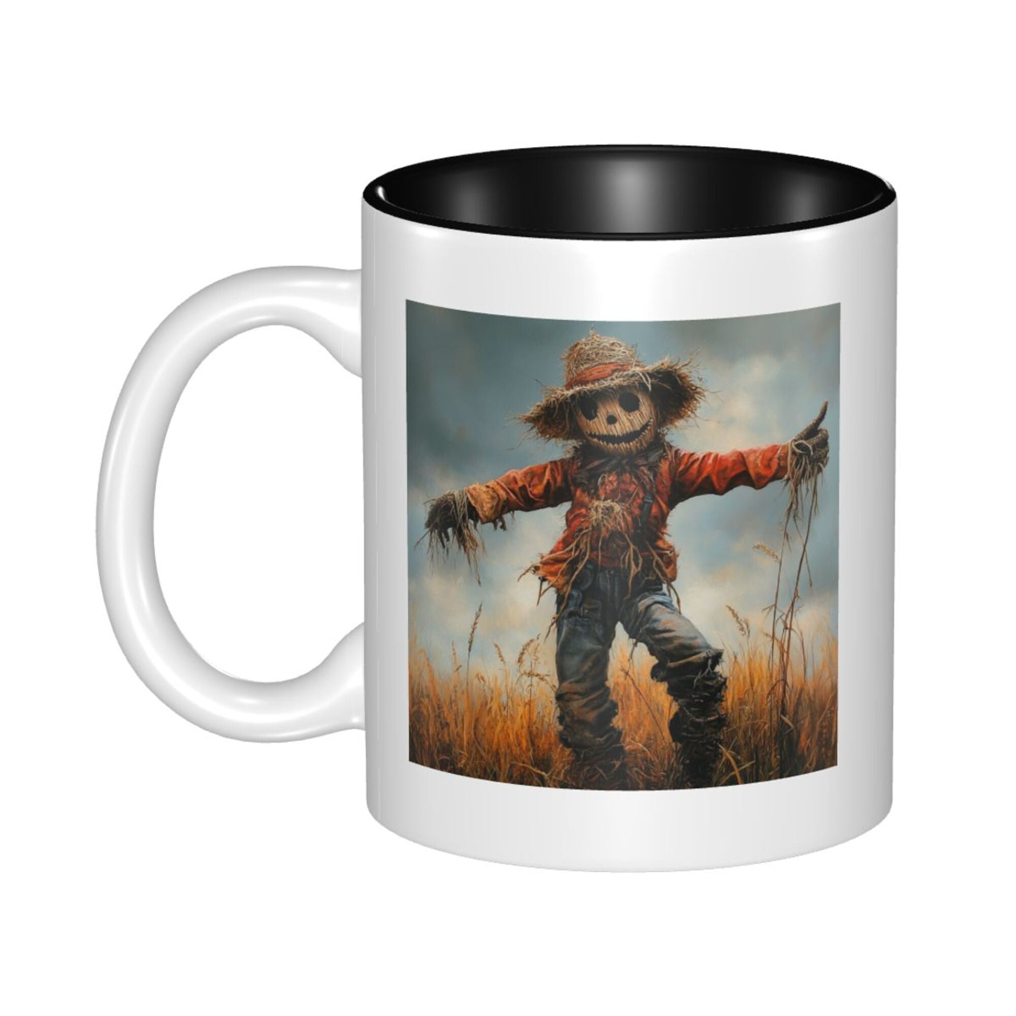 Black Inner Glaze Vintage Scarecrow Ceramic Mug | Rustic Farmhouse Style | 8.4cm x 9.5cm