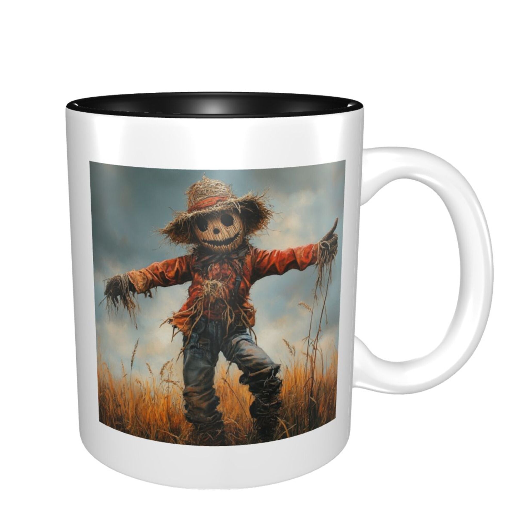 Black Inner Glaze Vintage Scarecrow Ceramic Mug | Rustic Farmhouse Style | 8.4cm x 9.5cm