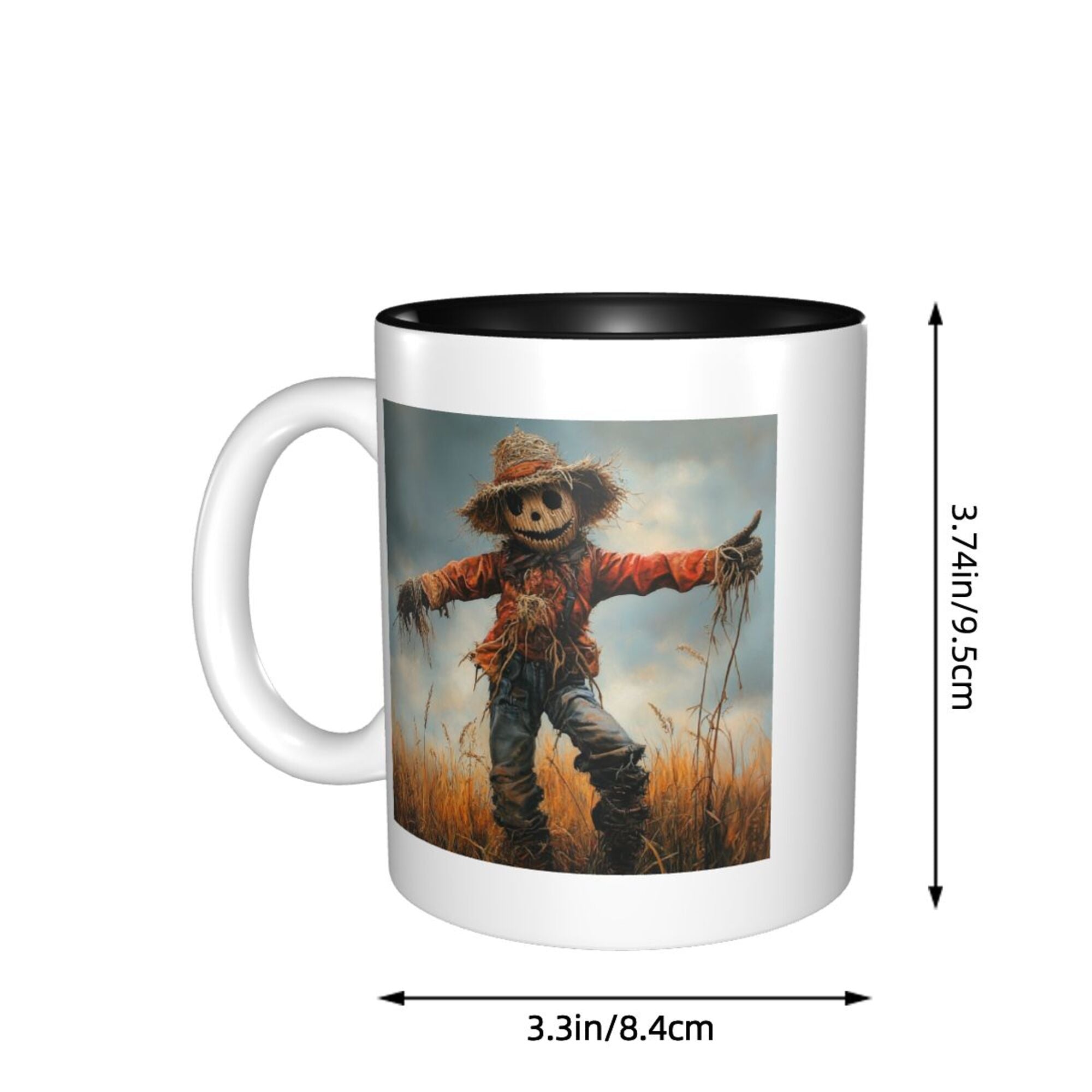 Black Inner Glaze Vintage Scarecrow Ceramic Mug | Rustic Farmhouse Style | 8.4cm x 9.5cm