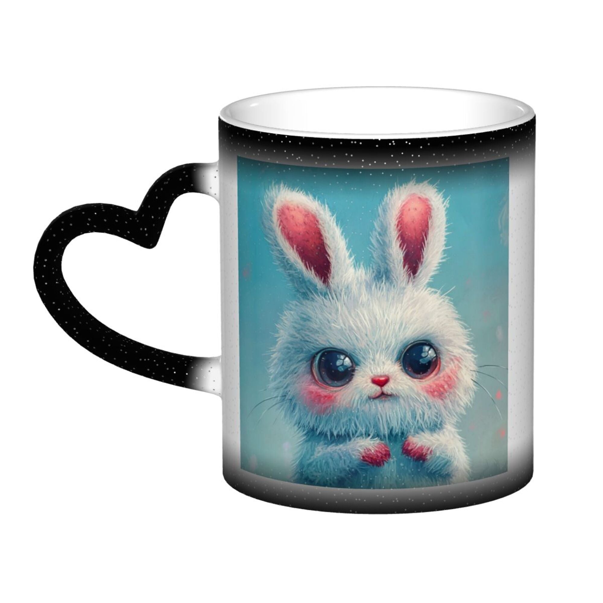 Adorable Heat-Sensitive Color-Changing Ceramic Mug – Cute Bunny Design, Heart Handle, Perfect Gift